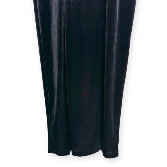 Vintage Ultra Dress Black Velour Stretchy V Neck Maxi Dress Women's Size 16 - Picture 4 of 12